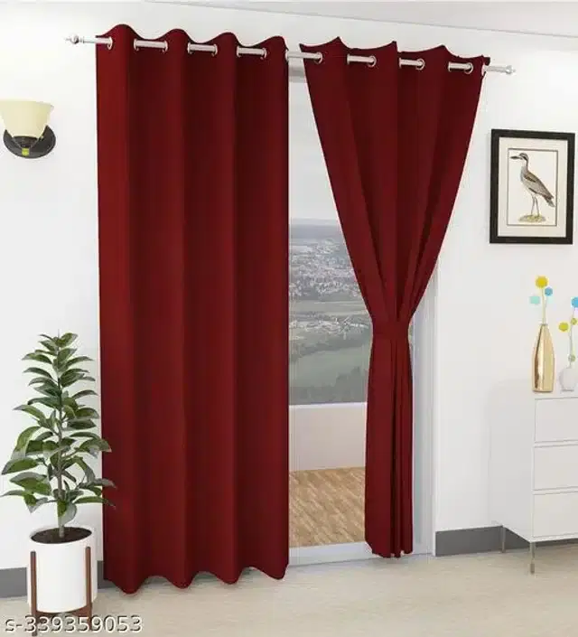 Polyester Curtain for Door, Maroon, 5 Feet
