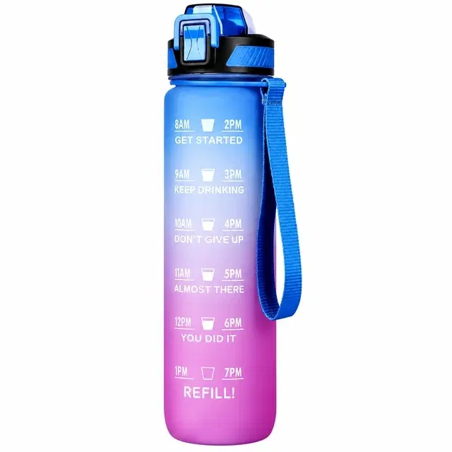 MINDFIT Plastic Water Bottle [1000 ml, Multicolor] with Motivational Time Marker