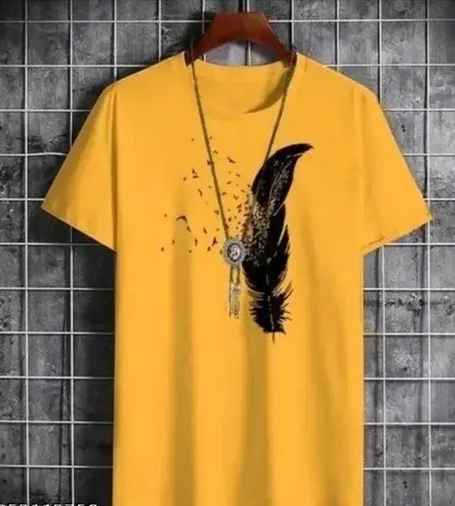 Round Neck Printed T-Shirt for Men, Yellow (XXL)