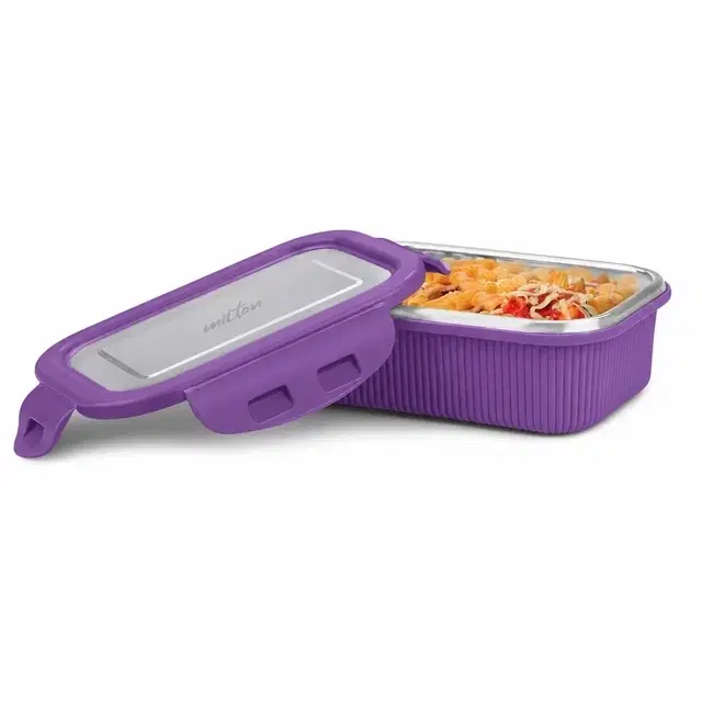 Milton Cool Touch Rectangular 600 Stainless Steel Microwave Safe Container, 580 ml 1 Containers Stainless Steel Office Lunch Box (580 ml), Purple