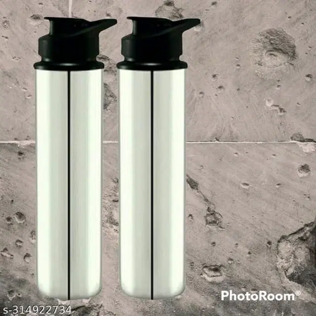Stainless Steel Sports Water Bottles, Pack of 2, Silver, 1000 ml