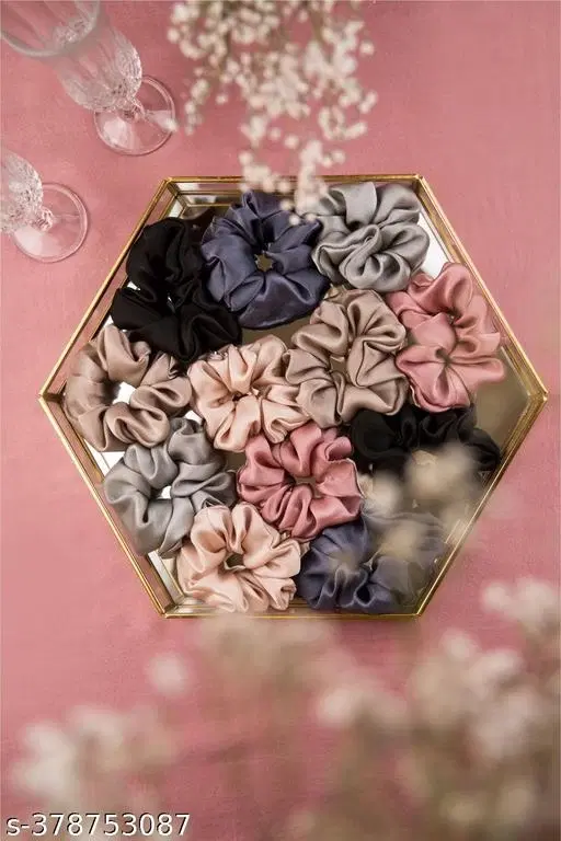 Pack of 12 Fabric Scrunchies for Women (Multicolor, Pack of 12)