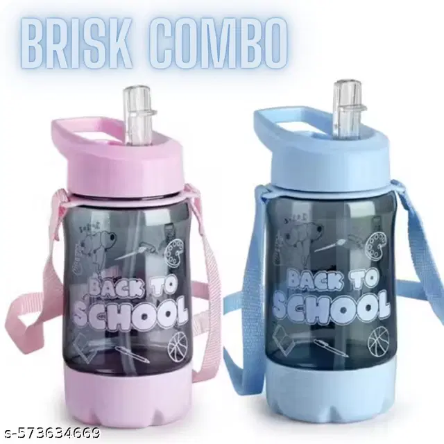 Plastic Water Bottle For Kids ,Multicolour ,(600ML) , Pack Of 2