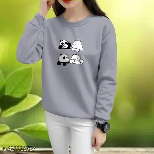 Cotton Printed Sweatshirt for Women (Grey, XS)