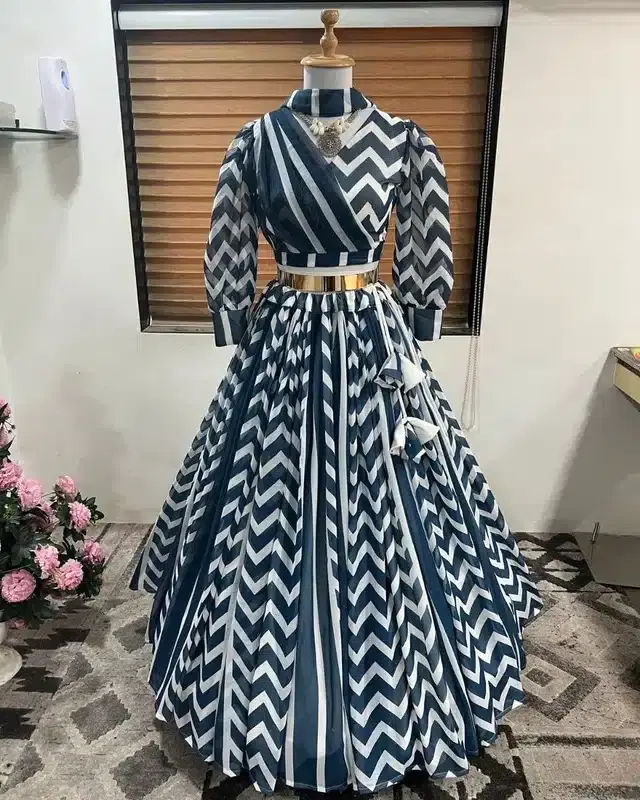 Ready to Wear Lehenga Choli for Women (Navy Blue, XS)