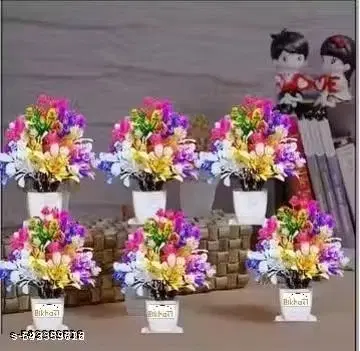 Plastic Artificial Flowers, Multioclor, Pack of 6