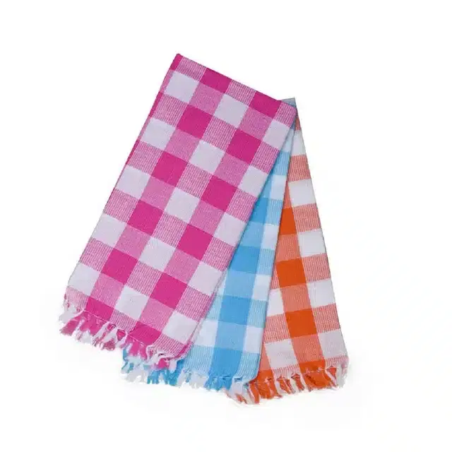 Cotton Checkered Bath Towels, Pack of 3, Multicolor, 60x30 Inches