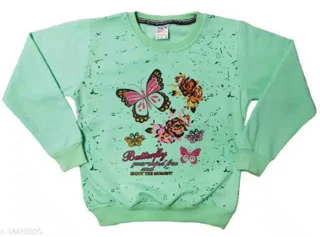 Fleece Printed Full Sleeves Round Neck Sweatshirt for Girls (Mint Green, 3-4 Years)