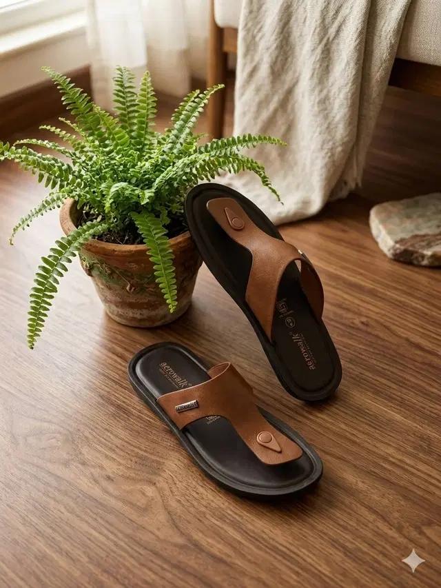 aerowalk Casual Flip Flops for Men (Tan, 6)