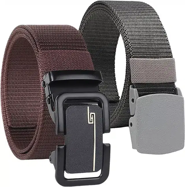 Casual Nylon Belt for Men, Pack of 2 (Brown & Grey)