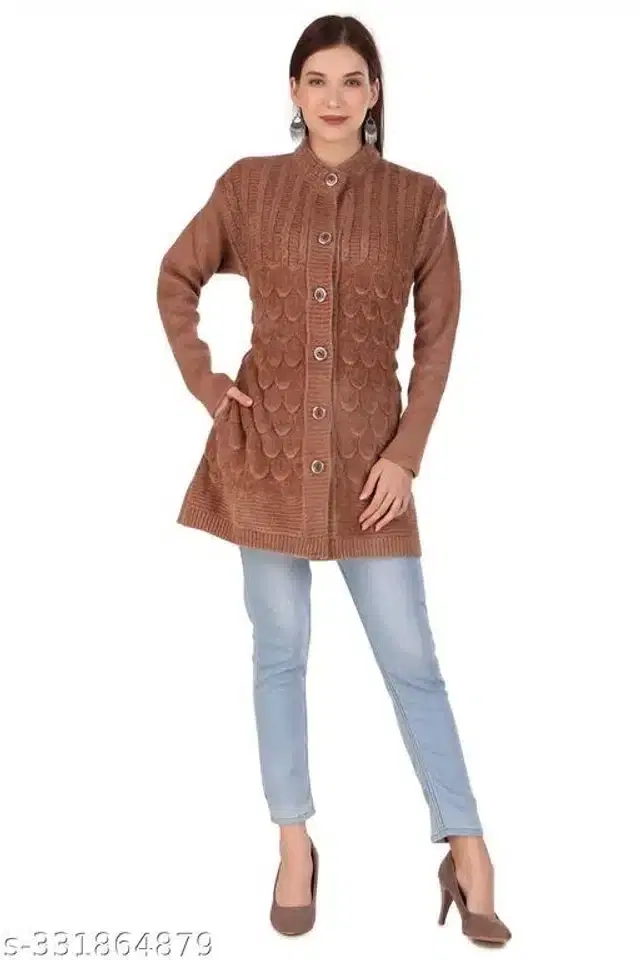 Acrylic Sweater for Women (Brown, M)