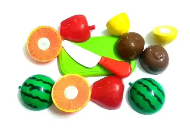 Realistic Sliceable 5 Pcs Fruits with Knife & Chopping Board for Kids, Multicolor, Set of 1