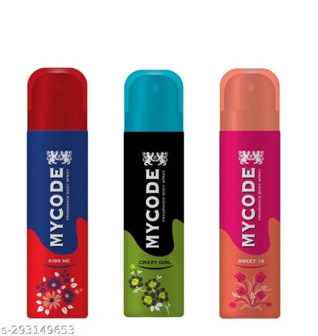 Combo of MYCODE Crazy Girl, Kiss Me & Sweet 16 Body Spray for Men, 100 ml, Pack of 3