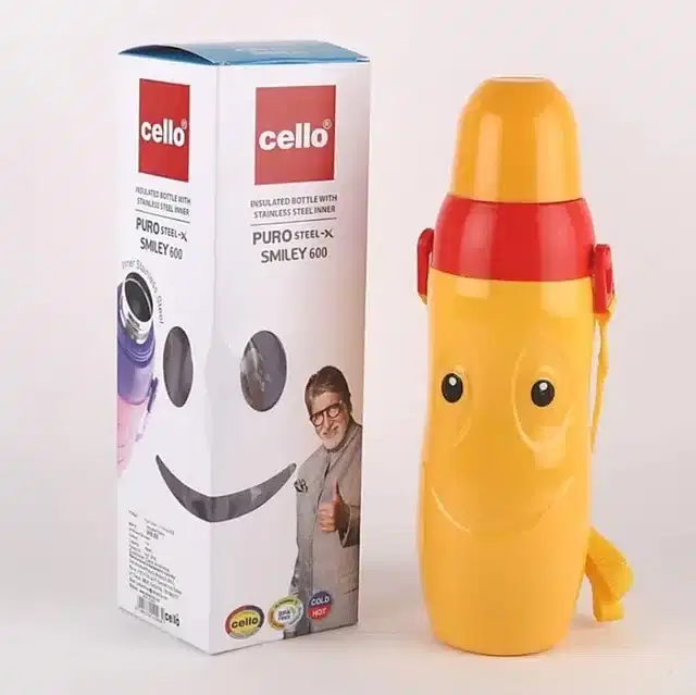 Cello Puro Smiley Insulation Water Bottle, Yellow, 600 ml