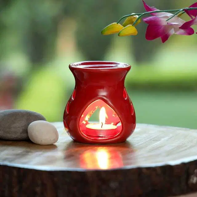 Aroma Ceramic Tealight Candle Holder Oil Diffuser Burner, Red, 9.5 X 7 X 9.5 Cm, Du-050