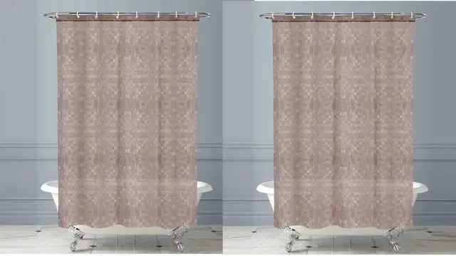 Waterproof Shower Curtain for Bathroom with 16 Hooks, Set of 2, Brown, W-92