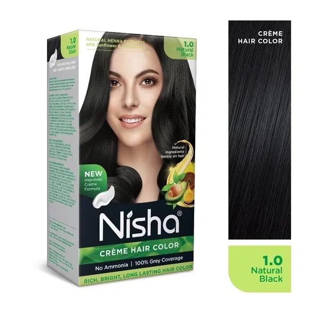 Nisha Creme Hair Color Box Natural Black 30 g + 30 ml