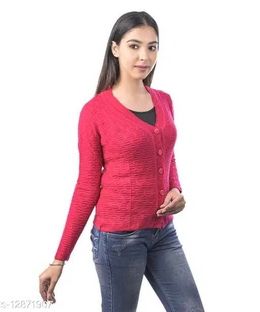Acrylic Solid Sweater for Women (Pink, M)