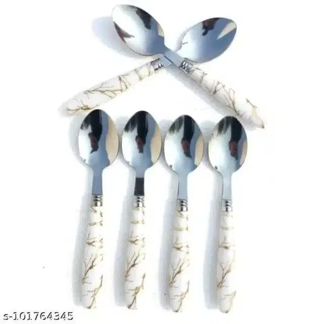 Stainless Steel Spoon Set, White, Pack of 6