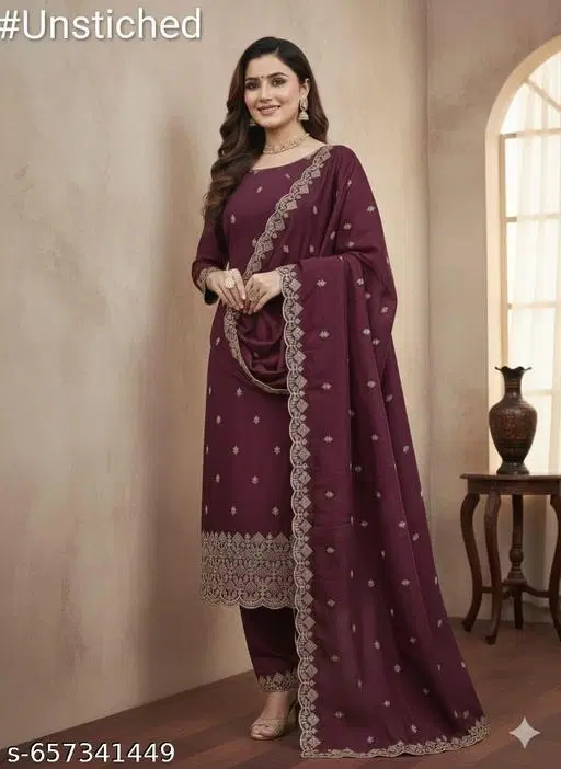 Embroidered Palazzo Suit (Multicolor, 6.85 meter for Women (3XL)