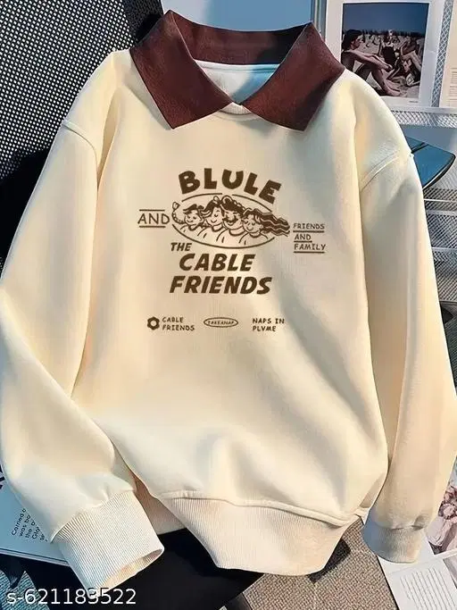 Fleece Sweatshirt for Women, Cream (L)