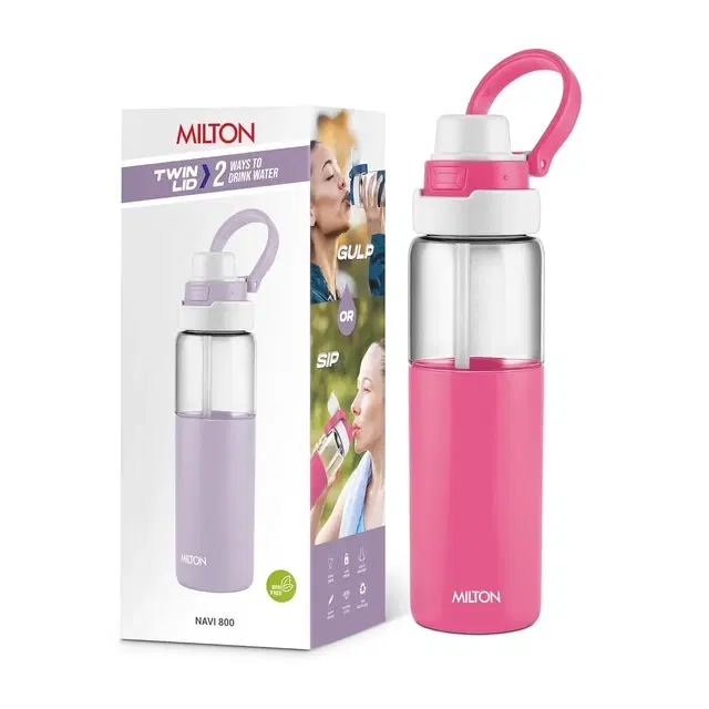 Milton Navi 800 2-in-1 Lid Sip or Gulp Water Bottle 800 ml | Sturdy Handle I BPA Free| Food-Grade | One-Touch Open | Leak-Proof | Ideal for Office, School, College, Gym, Black