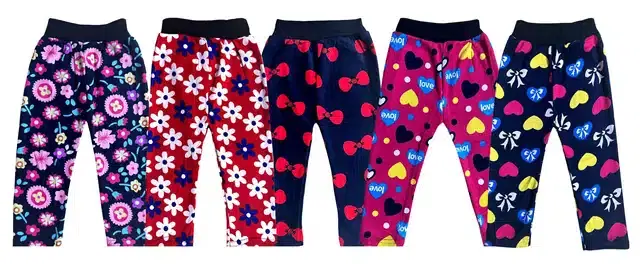Fleece Printed Tights for Girls, Pack of 5 (Multicolor, 6-9 Months)