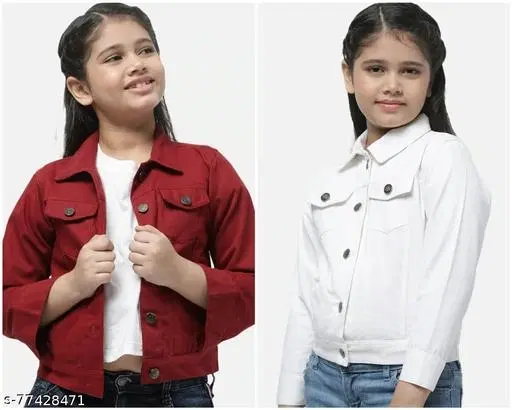 Cotton Blend Jacket for Girls, Pack of 2 (Maroon & White, 7-8 Years)