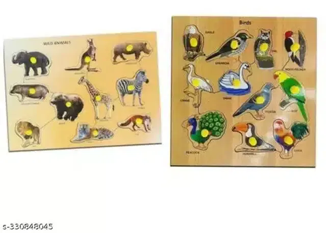 Wooden Educational Puzzle for Kids, Multicolor, Pack of 2