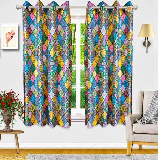 KANUSHI Industries® 2 Pieces Washable Polyster Eyelet Window Curtain Set (Multicolor) (CUR-DIG-B-5FEET-2PCS)…