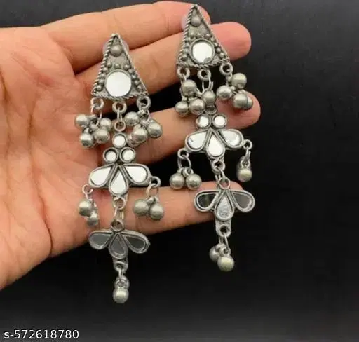 Latest trending mirror silver oxidized earrings