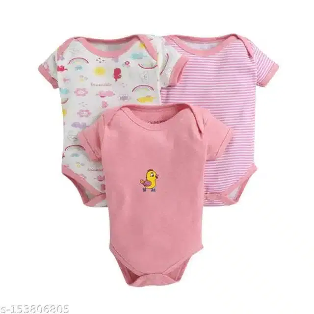 Cotton Rompers for Kids (Pink, 3-6 Months)