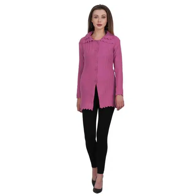 Women's Button Cardigan (Magenta, L) (AX-10)