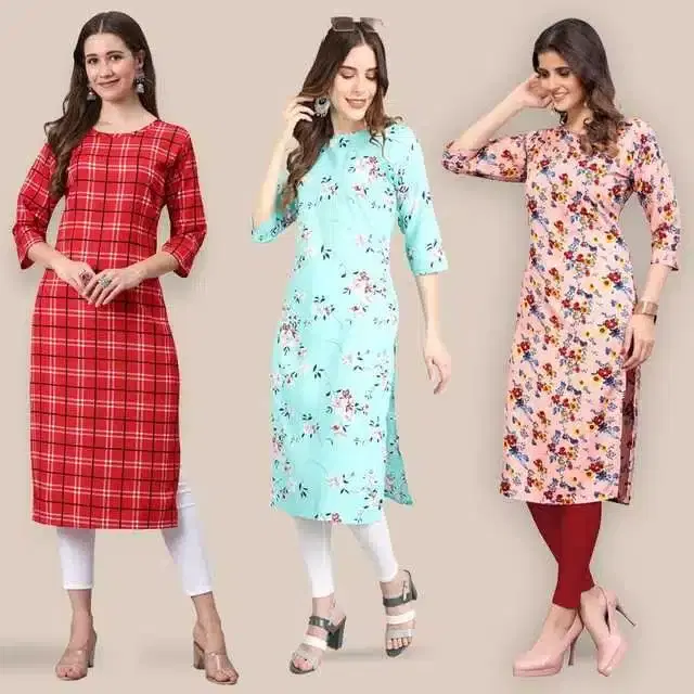 Women Crepe Printed Kurta, Pack Of 3 (Multicolor, S) (SD-296)