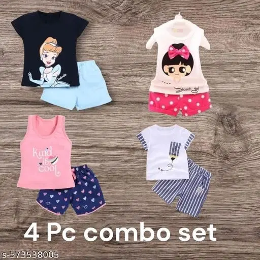 Hosiery Cotton Printed Clothing Set for Kids, Multicolor, Pack of 4 (0-2 Months)