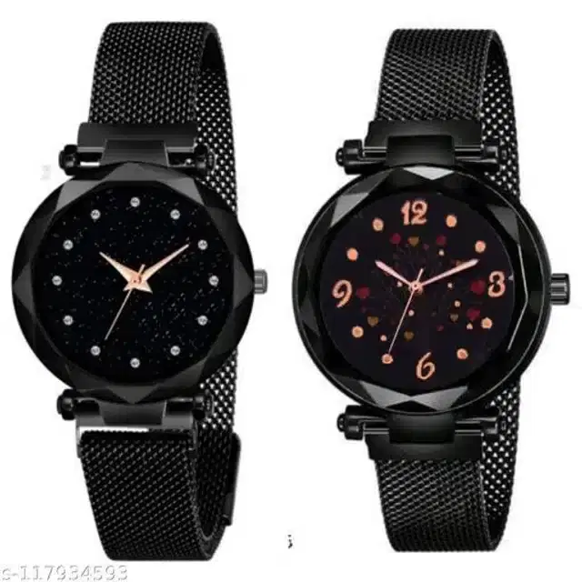 Analog Watch for Women, Set of 2 (Black)