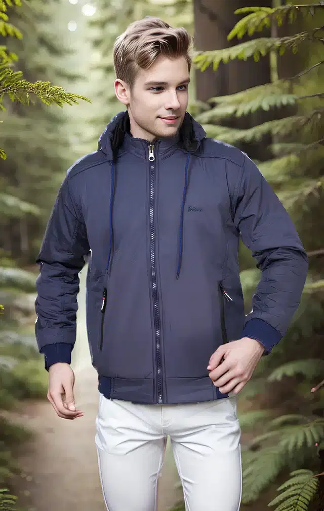 Nylon Jacket for Men (Navy Blue, XXL)