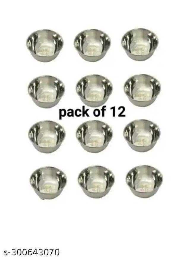 Stainless Steel Bowls, Silver, Pack of 12