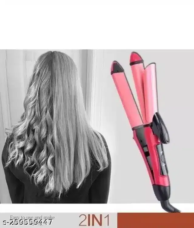 Professional 2 In 1 Hair Straightener And Curler, Pink, 100 W