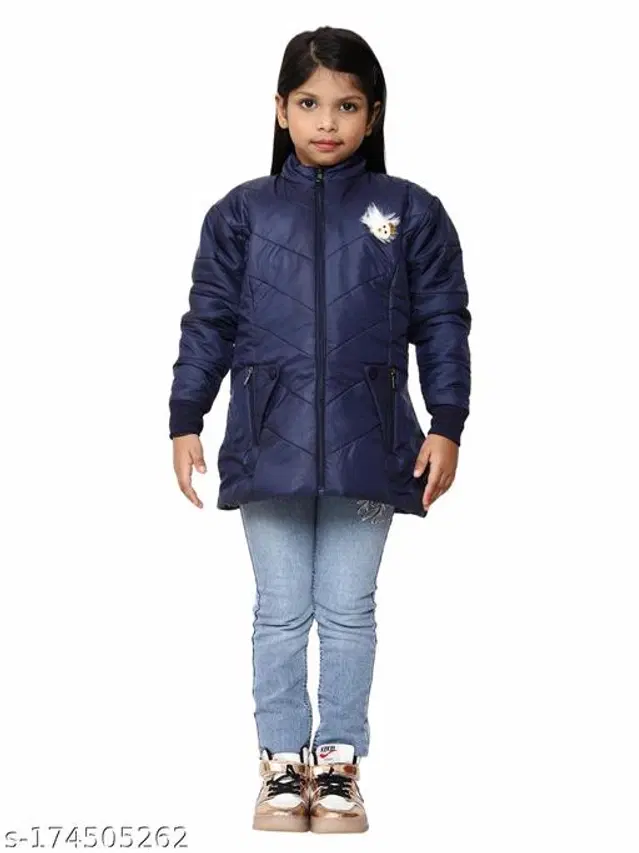 Polyester Jacket for Girls (Navy Blue, 1-2 Years)