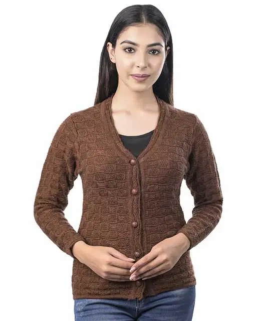 Women's Full Sleeves Cardigan (Brown, M) (M125)