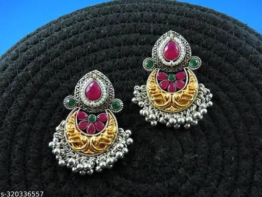 Unique 2 Tone Silver oxidised Earrings for Women (Multicolor, Free Size)