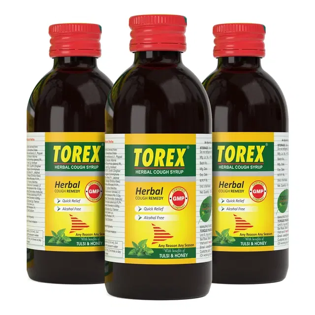 Torex Herbal Cough Relief Syrup with Tulsi and Honey, 100 ml, Pack of 3