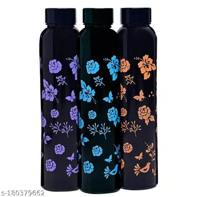 Water Bottle Set, Black, 1000 ml, Pack of 3