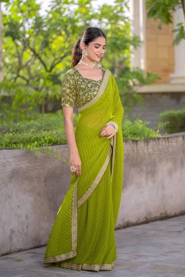 Net Solid Saree for Women, Green (6.3 m)