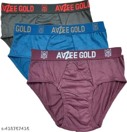 Cotton Solid Briefs for Man, Multicolour, Pack of 3 (M)