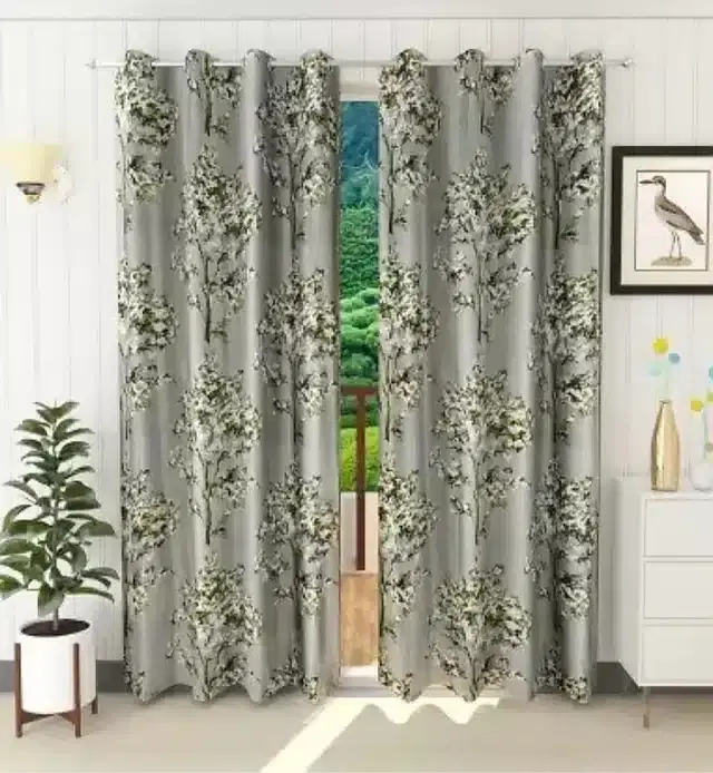 Door Curtains, Pack of 2, Grey, 4x7 feet