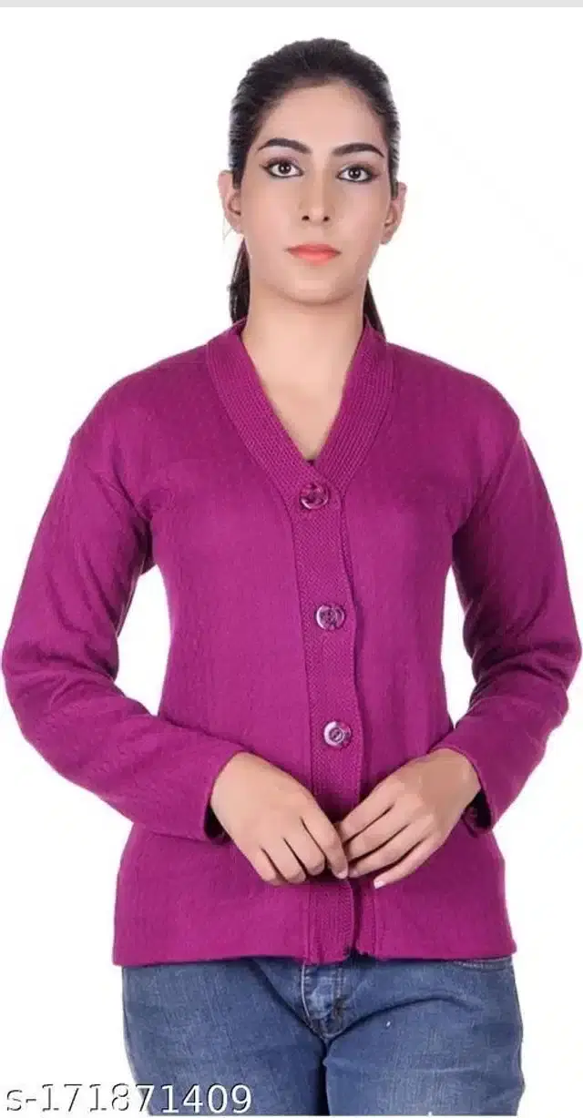 Acrylic Sweater for Women (Purple, XL)