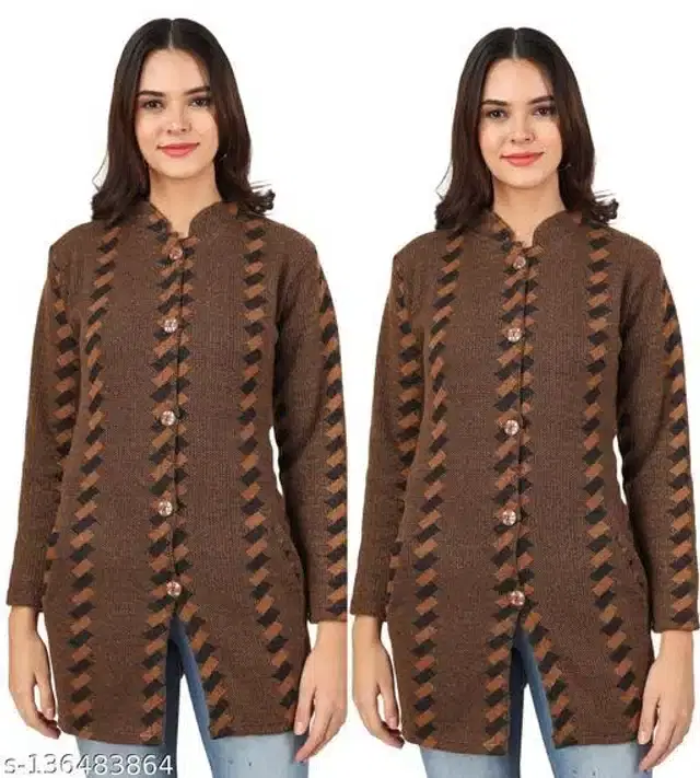 Woolen Cardigans for Women, Pack of 2 (Multicolor, M)