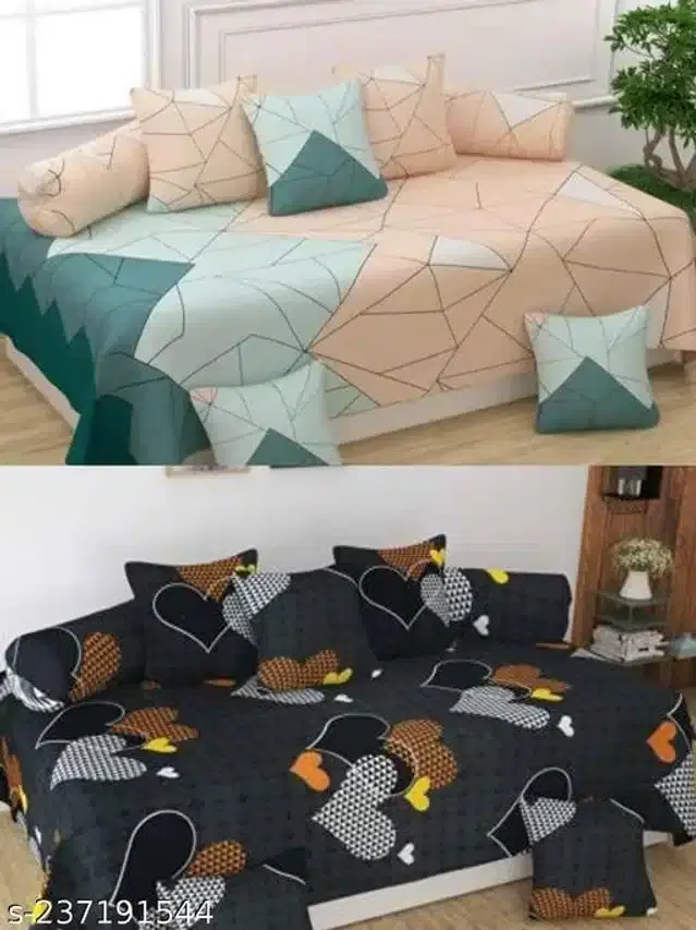 Polycotton Diwan Cover Set, Multicolor, Combo of 2